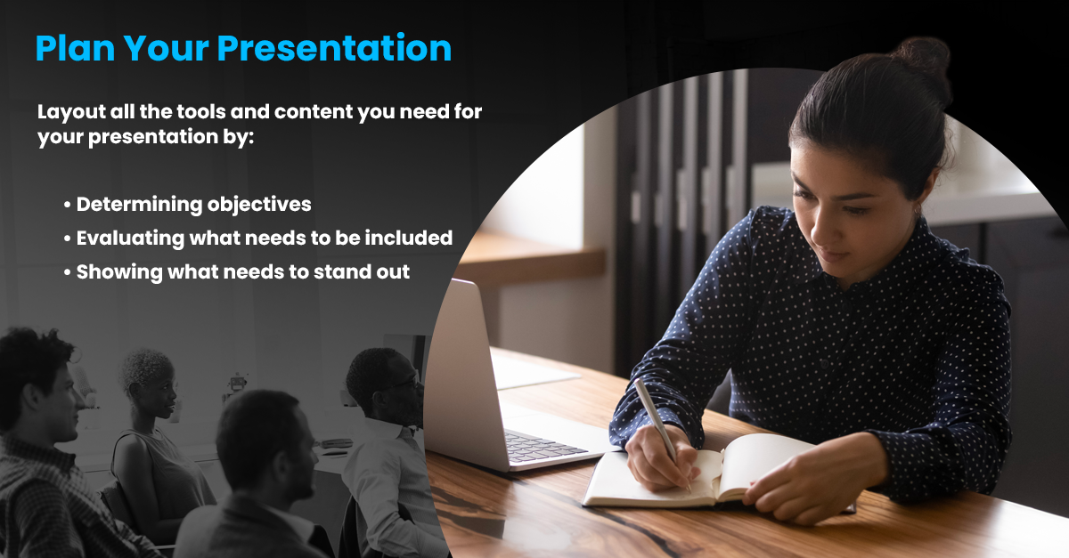 Plan your presentation ahead of time. Know your topics and study your proposal.